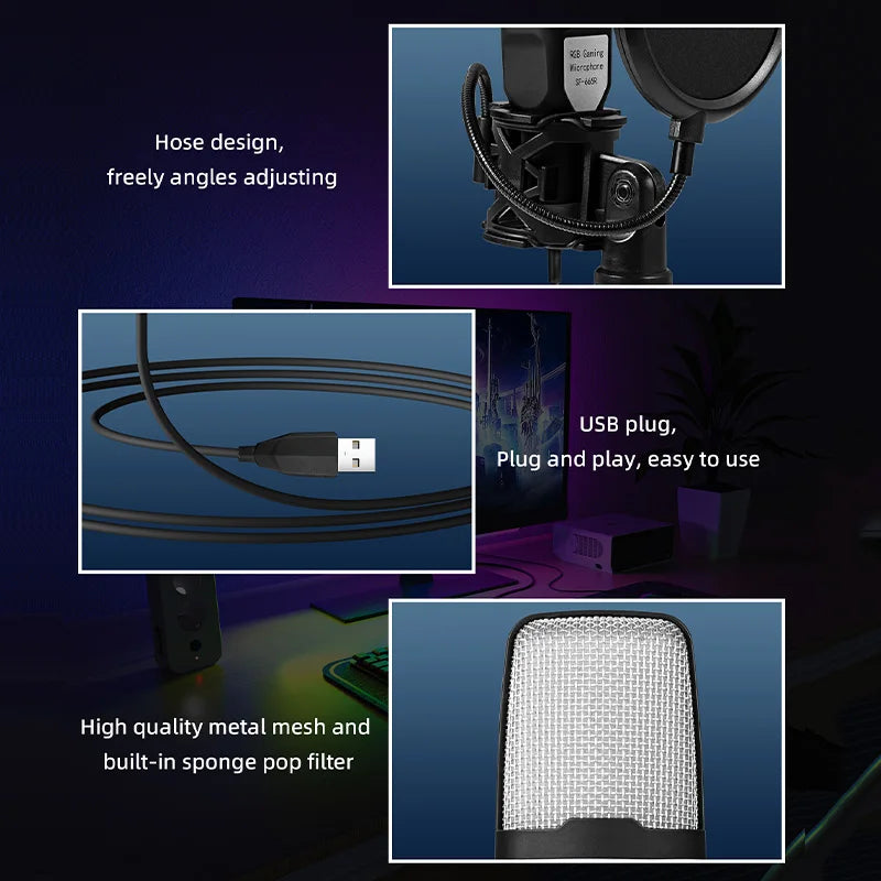 RGB USB Gaming Microphone | Noise Reduction Condenser Mic