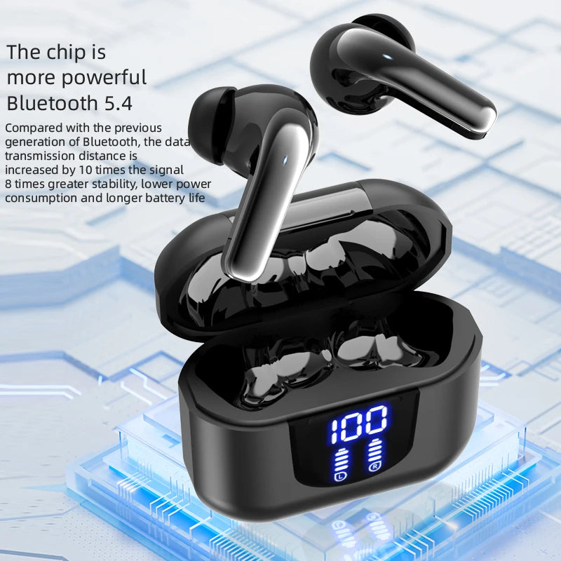 Bluetooth 5.4 Wireless Earbuds with Noise Cancellation & LED Display
