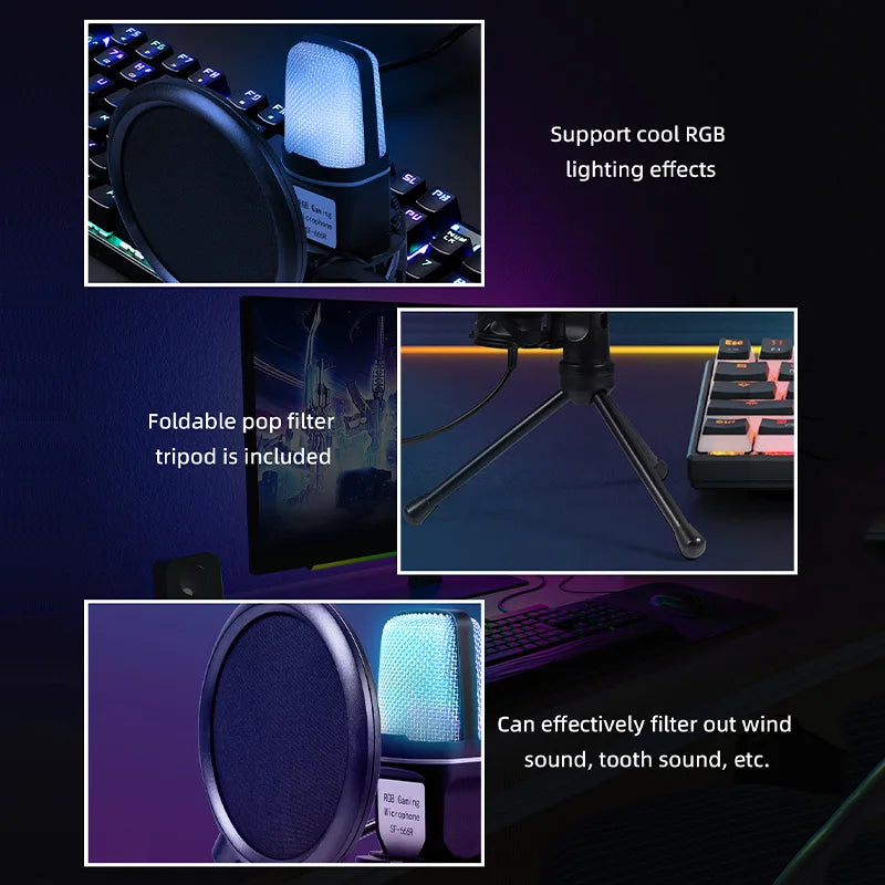 RGB USB Gaming Microphone | Noise Reduction Condenser Mic