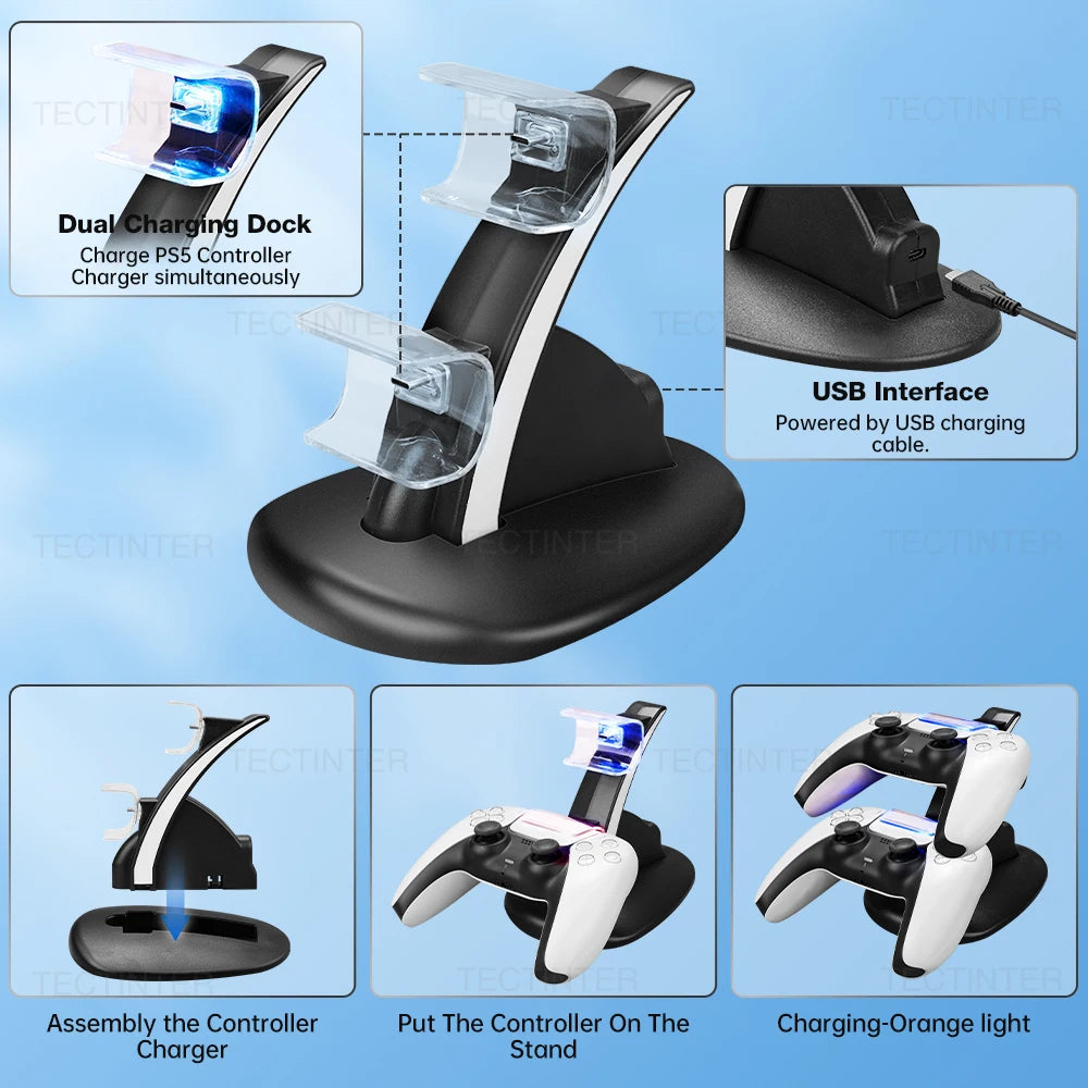 PS5 Dual Controller Fast Charging Station Dock | Type-C Charging Stand