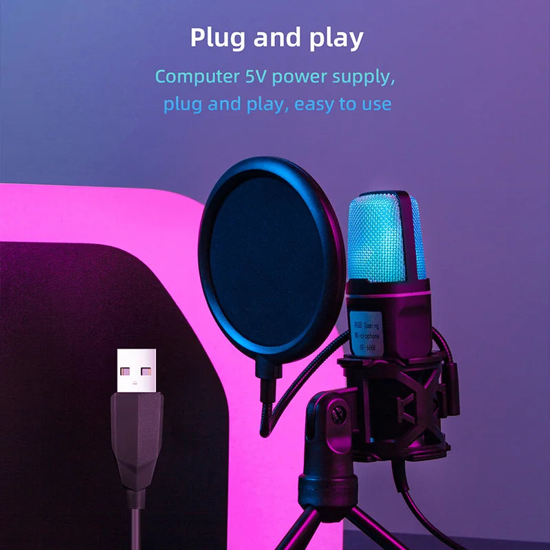RGB USB Gaming Microphone | Noise Reduction Condenser Mic