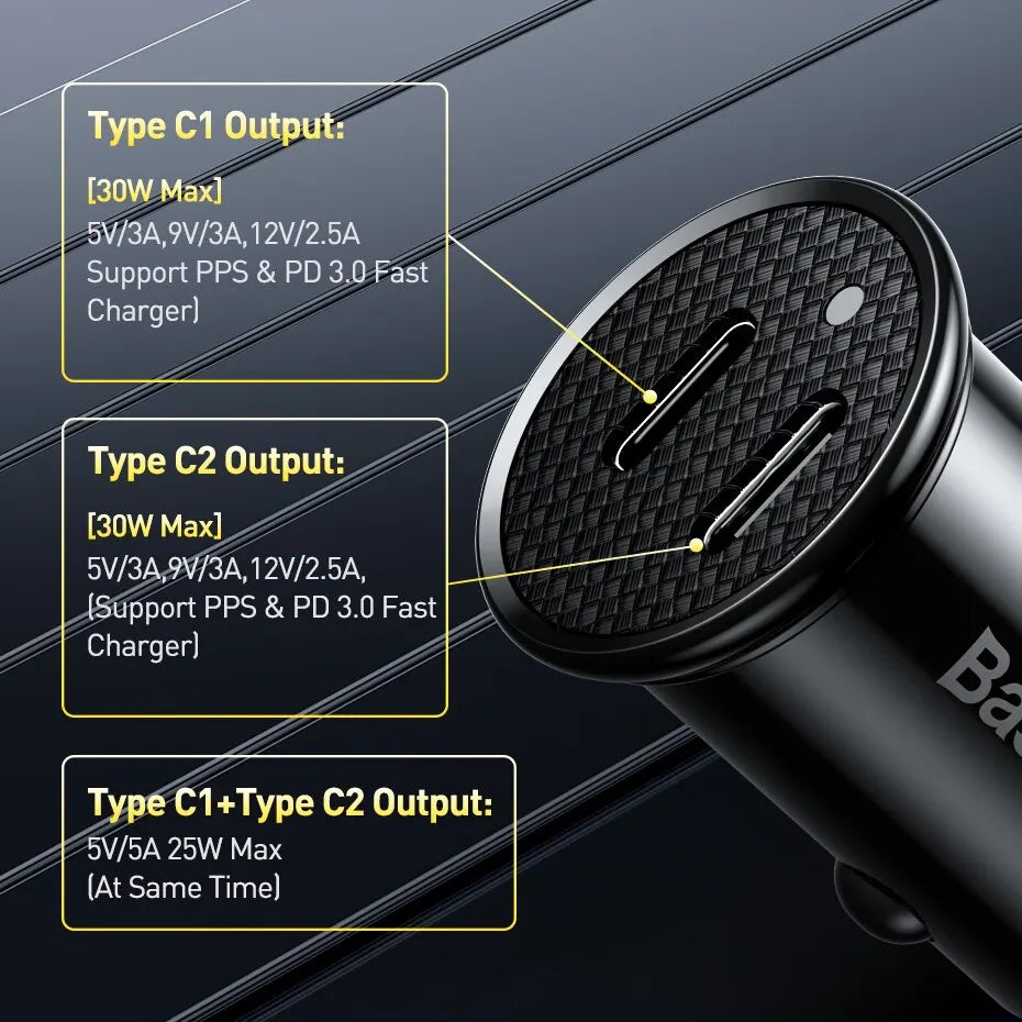 Baseus 30W USB-C Fast Car Charger | PD & Quick Charge 4.0