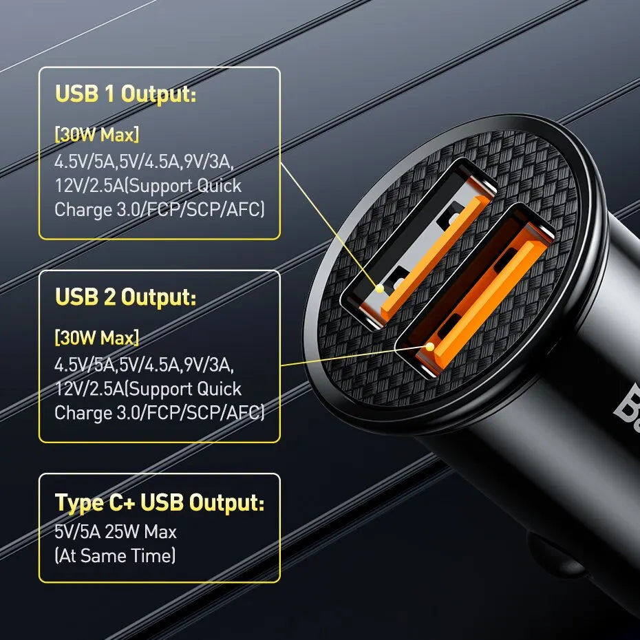 Baseus 30W USB-C Fast Car Charger | PD & Quick Charge 4.0