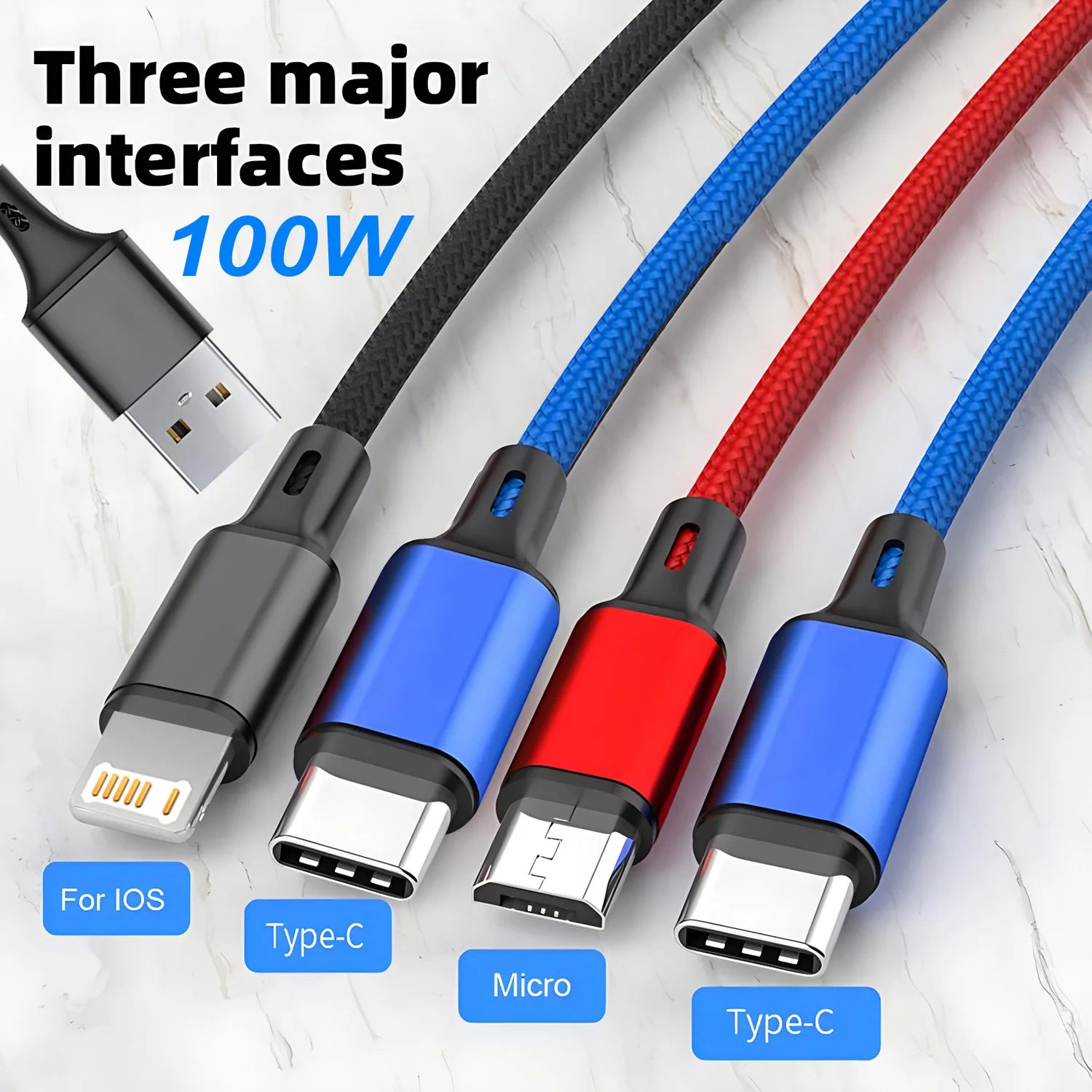 4-in-1 Fast Charging Cable | USB-C, Lightning & Micro USB