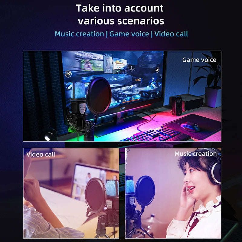 RGB USB Gaming Microphone | Noise Reduction Condenser Mic